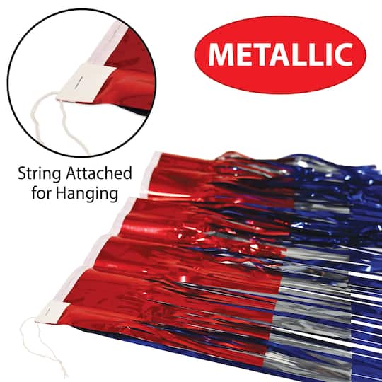 Beistle 10ft. Red, Silver & Blue 3-Ply Metallic Fringe Drape